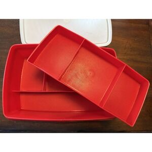 VTG Tuppercraft Stow N Go Red 3 Compartment Craft Organizer Storage Box wLid 767
